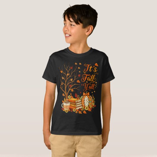 It's Fall Y'all Floral Pumpkin Autumn Coffee Thank T-Shirt (Vorne ganz)
