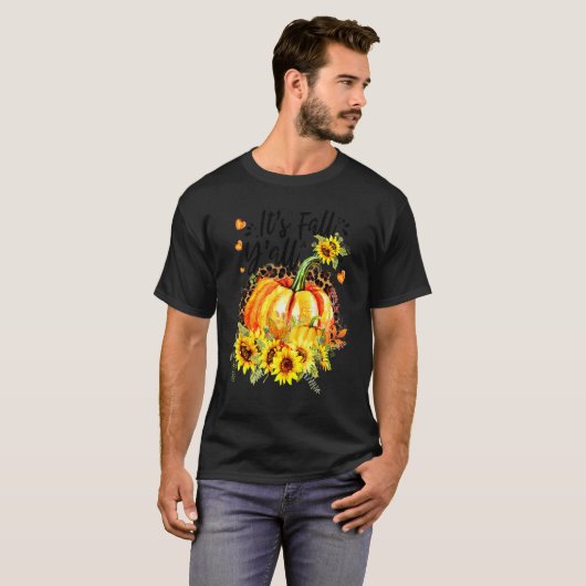 Its Fall Y'all Leopard Pumpkin Sunflower Autumn Th T-Shirt (Vorne ganz)
