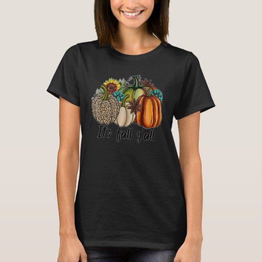 It's Fall Y'all Leopard Pumpkin Western Cowhide Tu T-Shirt (Vorderseite)