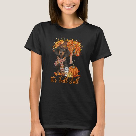 It's Fall Y'all Maple Dachshund Dog Leaf Fall Autu T-Shirt (Vorderseite)
