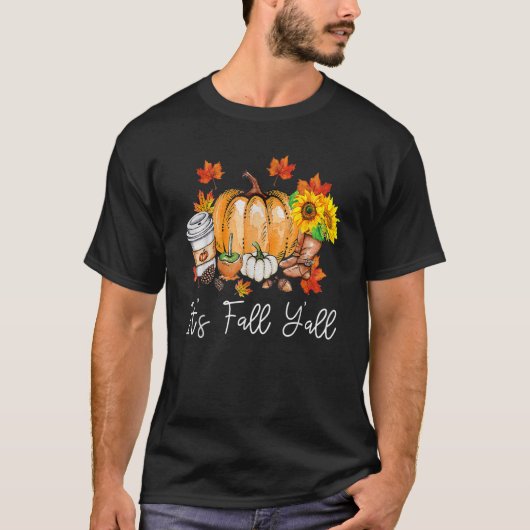 It's Fall Yall Pumpkin Leopard Halloween Autumn Th T-Shirt (Vorderseite)
