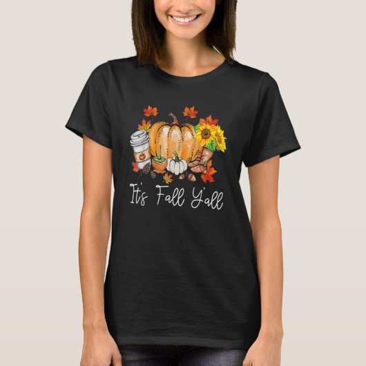 It's Fall Yall Pumpkin Leopard Halloween Autumn Th T-Shirt (Vorderseite)