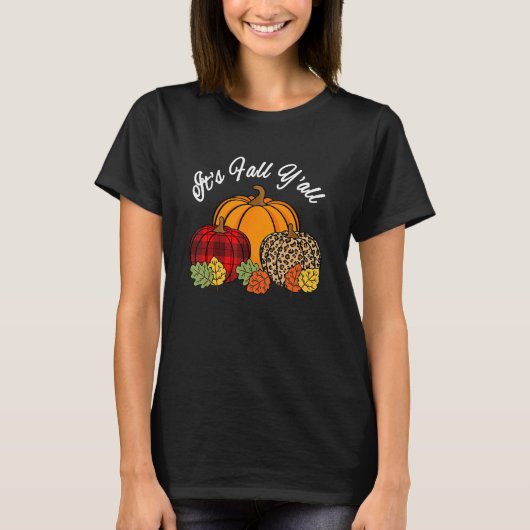 Its Fall Yall Pumpkin Leopard Print Autumn Thanksg T-Shirt (Vorderseite)