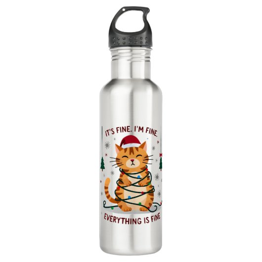 It's Fine I'm Fine Everything Is Fine Xmas Cat Chr Edelstahlflasche (Vorderseite)