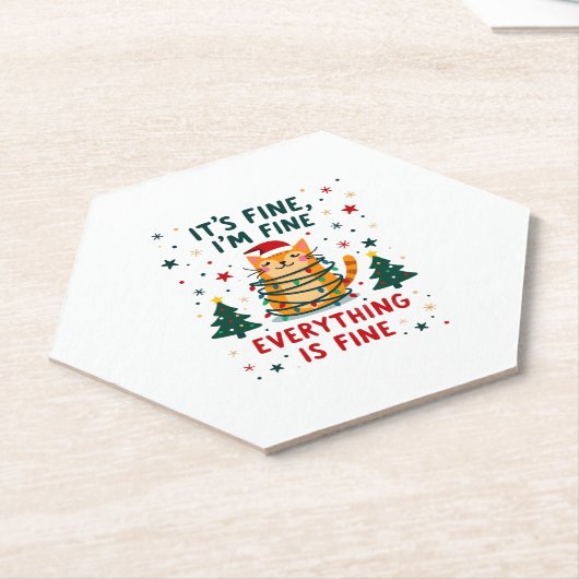 It's Fine I'm Fine Everything Is Fine Xmas Cat Chr Untersetzer (angewinkelt)