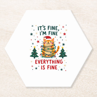 It's Fine I'm Fine Everything Is Fine Xmas Cat Chr Untersetzer