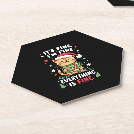 It's Fine I'm Fine Everything Is Fine Xmas Cat Chr Untersetzer (angewinkelt)