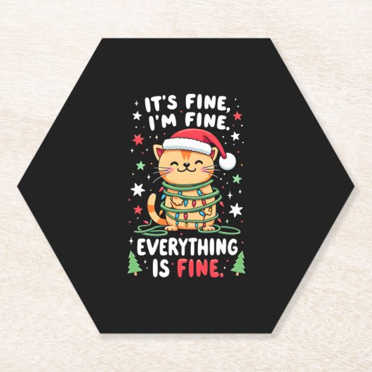It's Fine I'm Fine Everything Is Fine Xmas Cat Chr Untersetzer (Vorderseite)