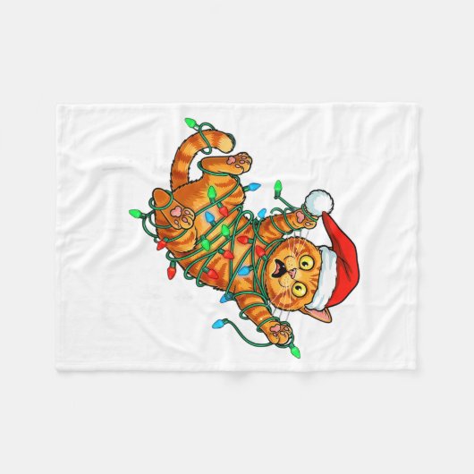 It's Fine I'm Fine Orange Cat Christmas Light Funn Fleecedecke (Vorderseite (Horizontal))