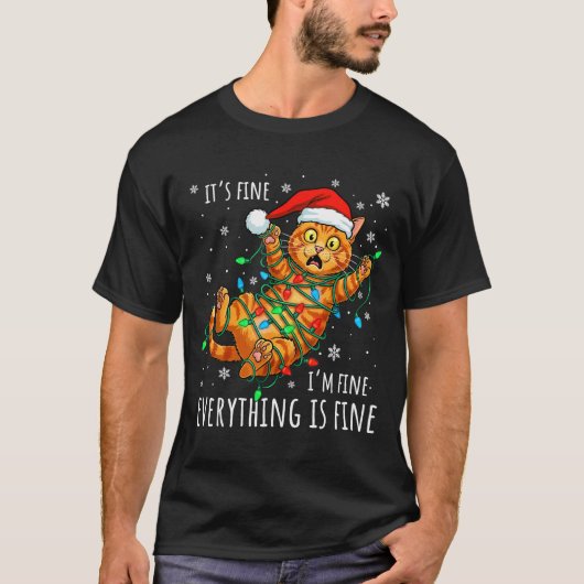It's Fine I'm Fine Orange Cat Christmas Light Funn T-Shirt (Vorderseite)