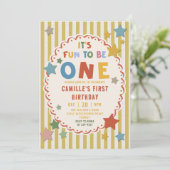 It's Fun to Be One Colorful 1st Birthday Einladung (Stehend Vorderseite)