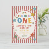 It's Fun to Be One Colorful 1st Birthday Einladung (Stehend Vorderseite)