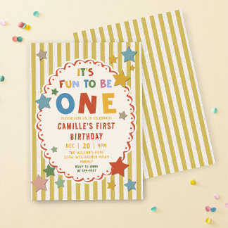 It's Fun to Be One Colorful 1st Birthday Einladung