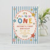 It's Fun to Be One Colorful 1st Birthday Einladung (Stehend Vorderseite)