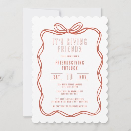 It's Giving Friends Friendsgiving Coquette Bow Einladung (Vorderseite)