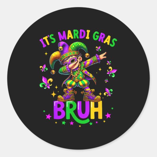 It's Mardi Gras Bruh Dabbing Leprechaun Jester New Runder Aufkleber (Vorderseite)