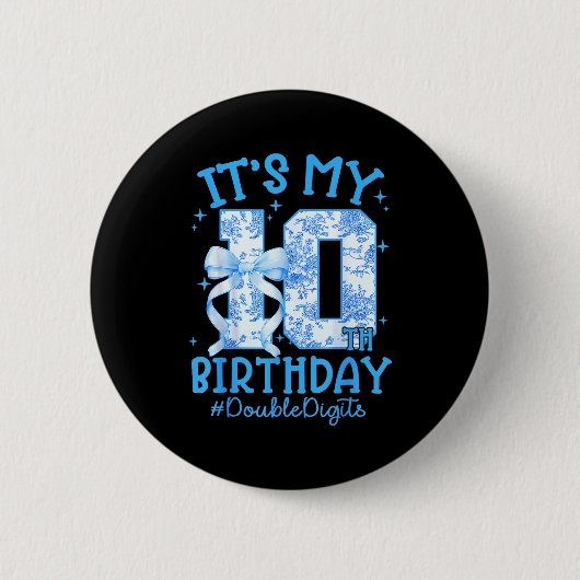 It's My 10th Birthday Girl Blue Coquette Bow 10 Ye Button (Vorderseite)
