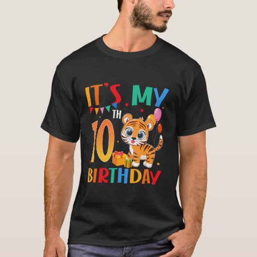 It's My 10th Birthday Tiger Theme 10 Year Old Boy T-Shirt (Vorderseite)