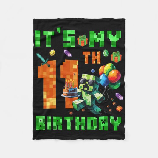 It's My 11th Birthday Pixel Number Video Game Game Fleecedecke (Vorderseite)