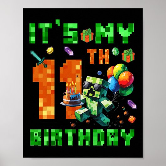 It's My 11th Birthday Pixel Number Video Game Game Poster (Vorne)
