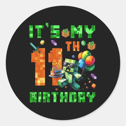 It's My 11th Birthday Pixel Number Video Game Game Runder Aufkleber (Vorderseite)