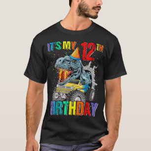 It's My 12th Birthday Monster Truck Dinosaur Boys T-Shirt