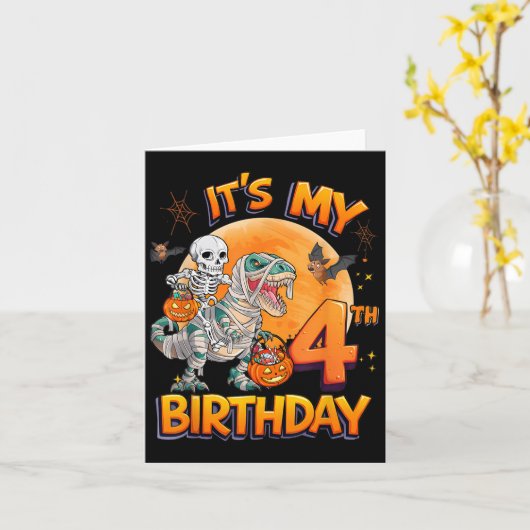 Its My 4th Birthday Dinosaur Skeleton Mummy Hallow Karte (Gelbe Blume)