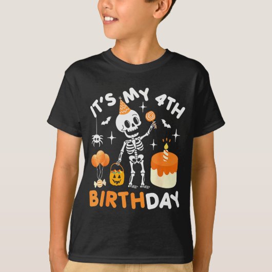 It's My 4th Birthday-funny Halloween Skeleton 4th  T-Shirt (Vorderseite)
