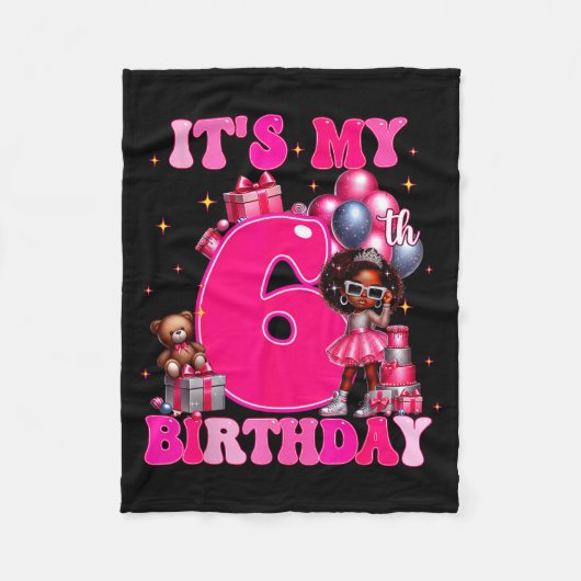It's My 6th Birthday Black Girl 6 Year Old Melanin Fleecedecke (Vorderseite)
