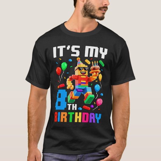 Its My 8th Birthday Building Brick 8 Years Old Boy T-Shirt (Vorderseite)
