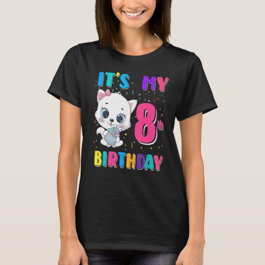 It's My 8th Birthday Girl Cat Birthday 8 Year Old T-Shirt (Vorderseite)