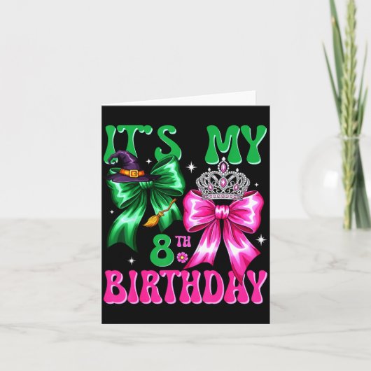 It's My 8th Birthday Witch Nk And Green Bow Croche Karte (Vorderseite)