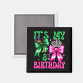 It's My 8th Birthday Witch Nk And Green Bow Croche Magnet (Vorderseite/Rückseite)
