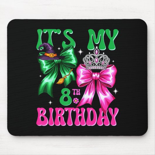 It's My 8th Birthday Witch Nk And Green Bow Croche Mousepad (Vorne)