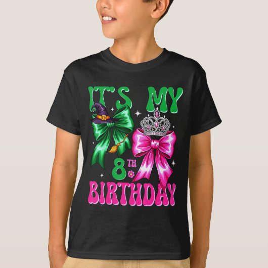 It's My 8th Birthday Witch Nk And Green Bow Croche T-Shirt (Vorderseite)