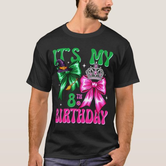 It's My 8th Birthday Witch Nk And Green Bow Croche T-Shirt (Vorderseite)