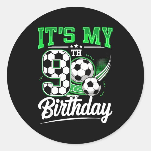 It's My 9th Birthday Boy Soccer Ball 9 Year Old Nu Runder Aufkleber (Vorderseite)