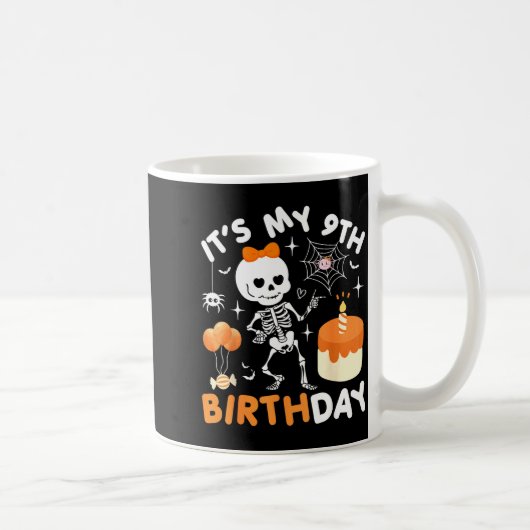 Its My 9th Birthday Funny Halloween Skeleton 9 Bir Kaffeetasse (Rechts)