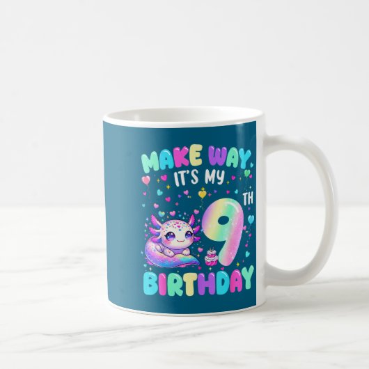 It's My 9th Birthday Girl Cute Axolotl 9 Year Old  Kaffeetasse (Rechts)