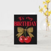 It's My Birthday Cute Cherry Leopard Coquette Bow  Karte (Gelbe Blume)