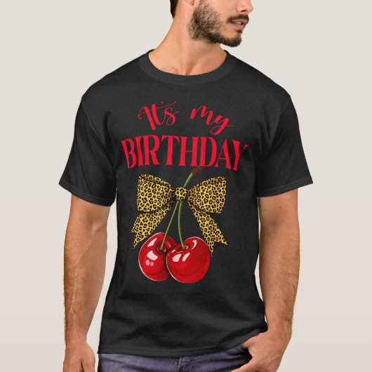 It's My Birthday Cute Cherry Leopard Coquette Bow T-Shirt (Vorderseite)