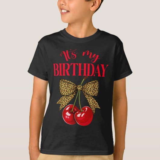 It's My Birthday Cute Cherry Leopard Coquette Bow T-Shirt (Vorderseite)