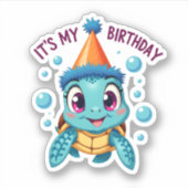 It's My Birthday Cute Sea Turtle Ocean Birthday Pa Aufkleber (Vorderseite)