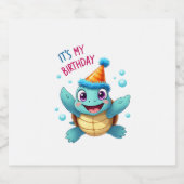It's My Birthday Cute Sea Turtle Ocean Birthday Pa Schaumweinetikett (Einzelnes Label)