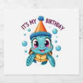 It's My Birthday Cute Sea Turtle Ocean Birthday Pa Schaumweinetikett (Einzelnes Label)