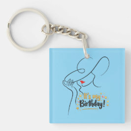It's My Birthday Gold Sparkle Lips Square Keychain Schlüsselanhänger