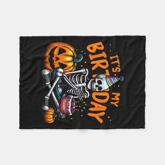 It's My Birthday Skeleton Happy Halloween Birthday Fleecedecke (Vorderseite (Horizontal))