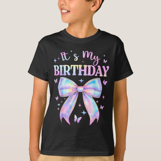 It's My Birthday Tie Dye Coquette Bow Butterfly Bi T-Shirt (Vorderseite)