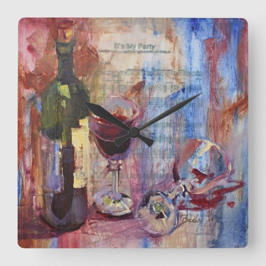 It's My Party Quadratische Wanduhr (Vorderseite)