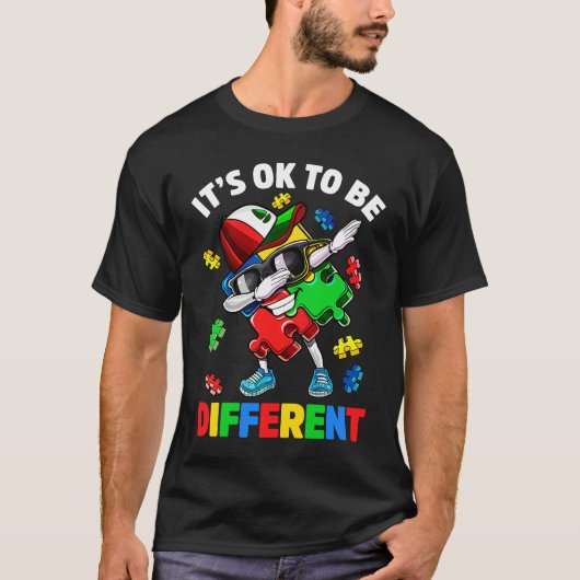 Its Ok To Be Different Autism Awareness Dabbing Pu T-Shirt (Vorderseite)